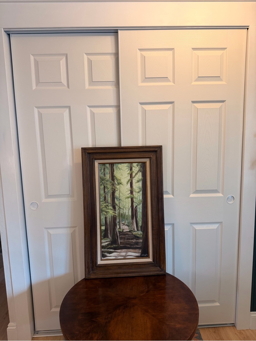 Framed Redwood Vintage Forest Path Oil Painting in Brown Frame - Picture 5 of 5